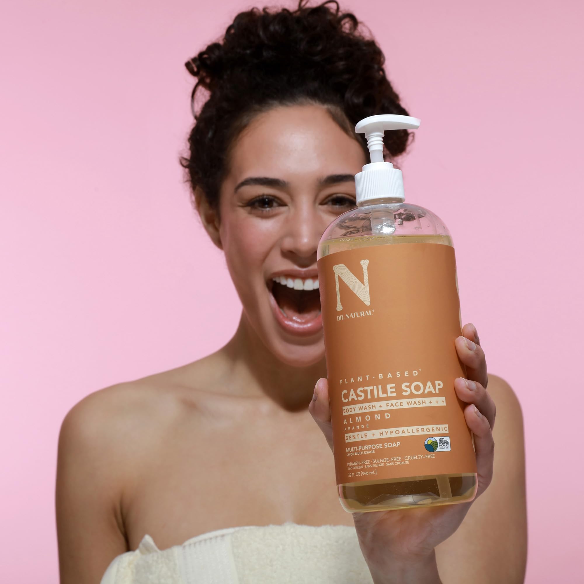 Dr. Natural Savon Castile Liquide pour les mains, hydratation naturelle et lavage efficace.