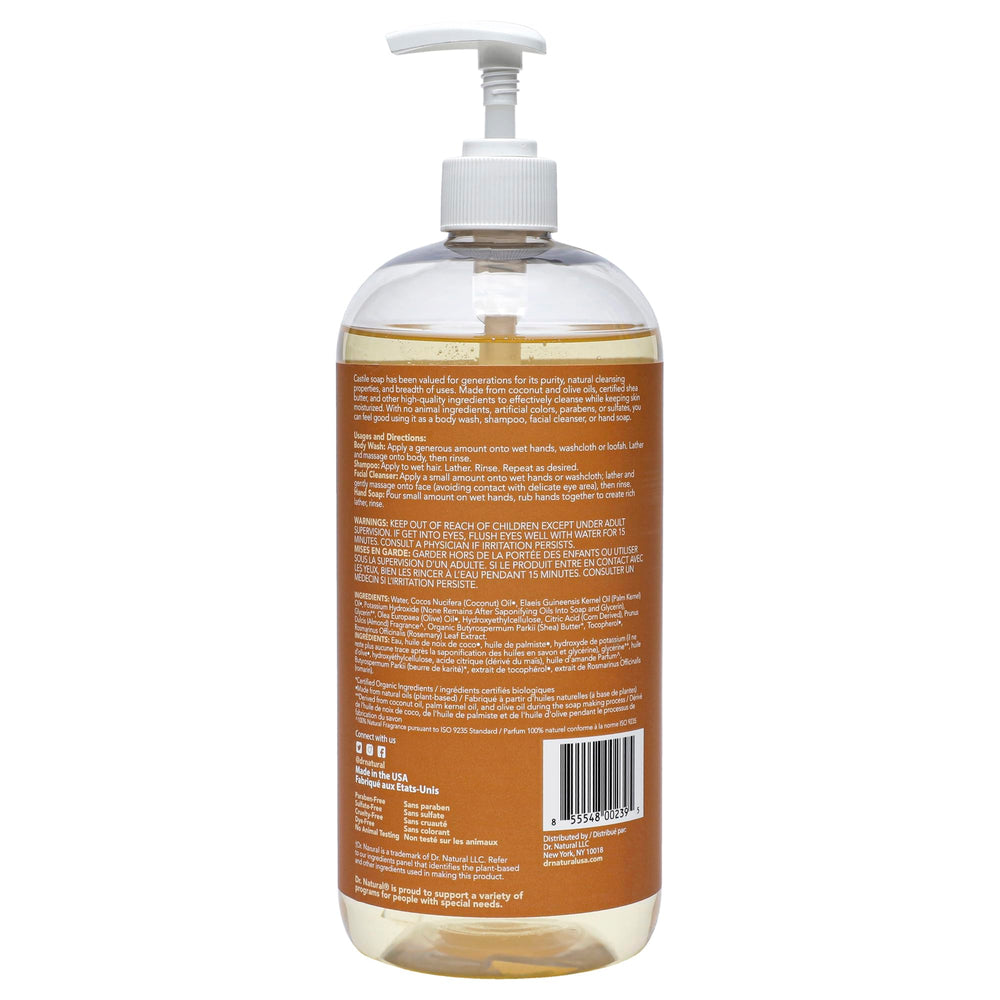 Dr. Natural Savon Castile Liquide, usage quotidien pour corps, visage et mains.