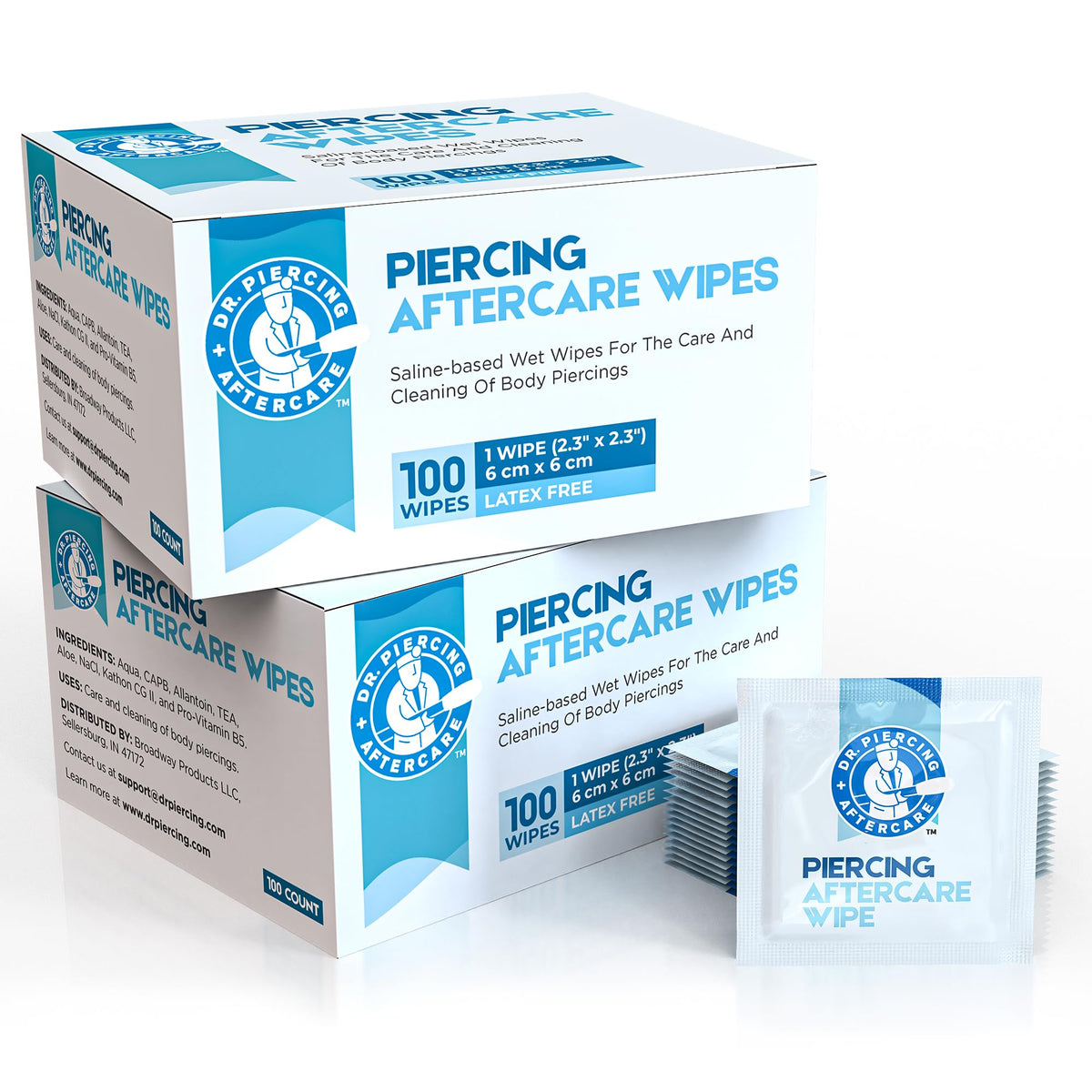 Lingette saline Dr. Piercing Aftercare pour nettoyer un piercing en douceur.