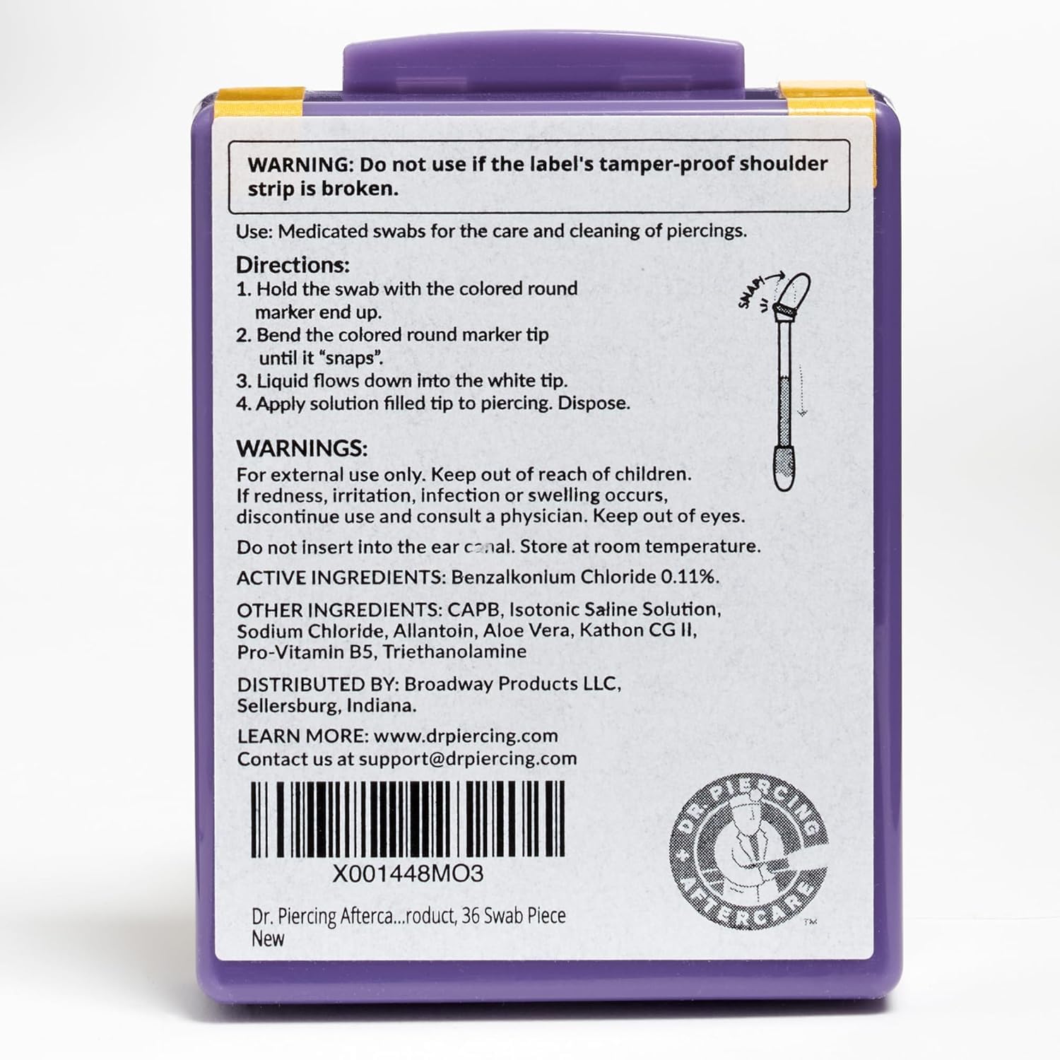 Usage quotidien portable DR. PIERCING AFTERCARE pour routine d’entretien des piercings.