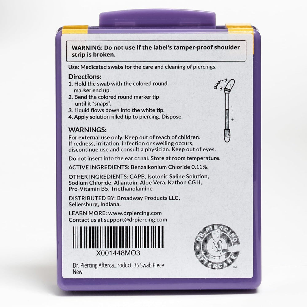Usage quotidien portable DR. PIERCING AFTERCARE pour routine d’entretien des piercings.