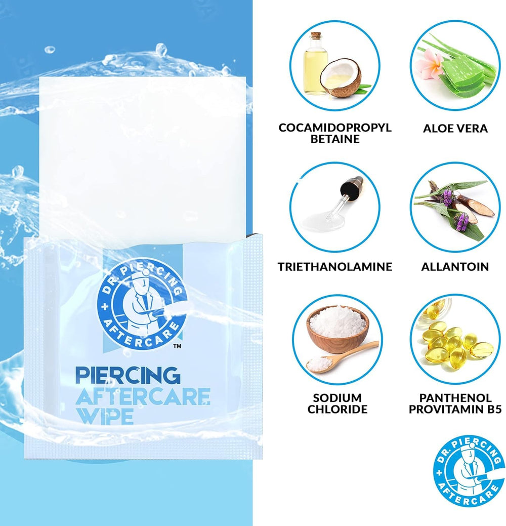 DR. PIERCING AFTERCARE lingettes soin rapide pour piercings en déplacement.