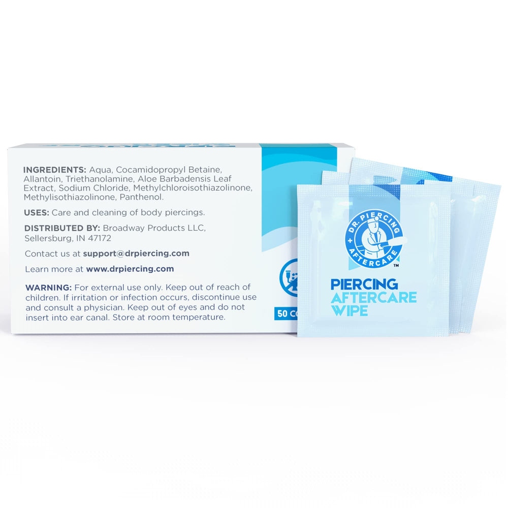 DR. PIERCING AFTERCARE lingettes voyage utiles pour piercings et soin quotidien.