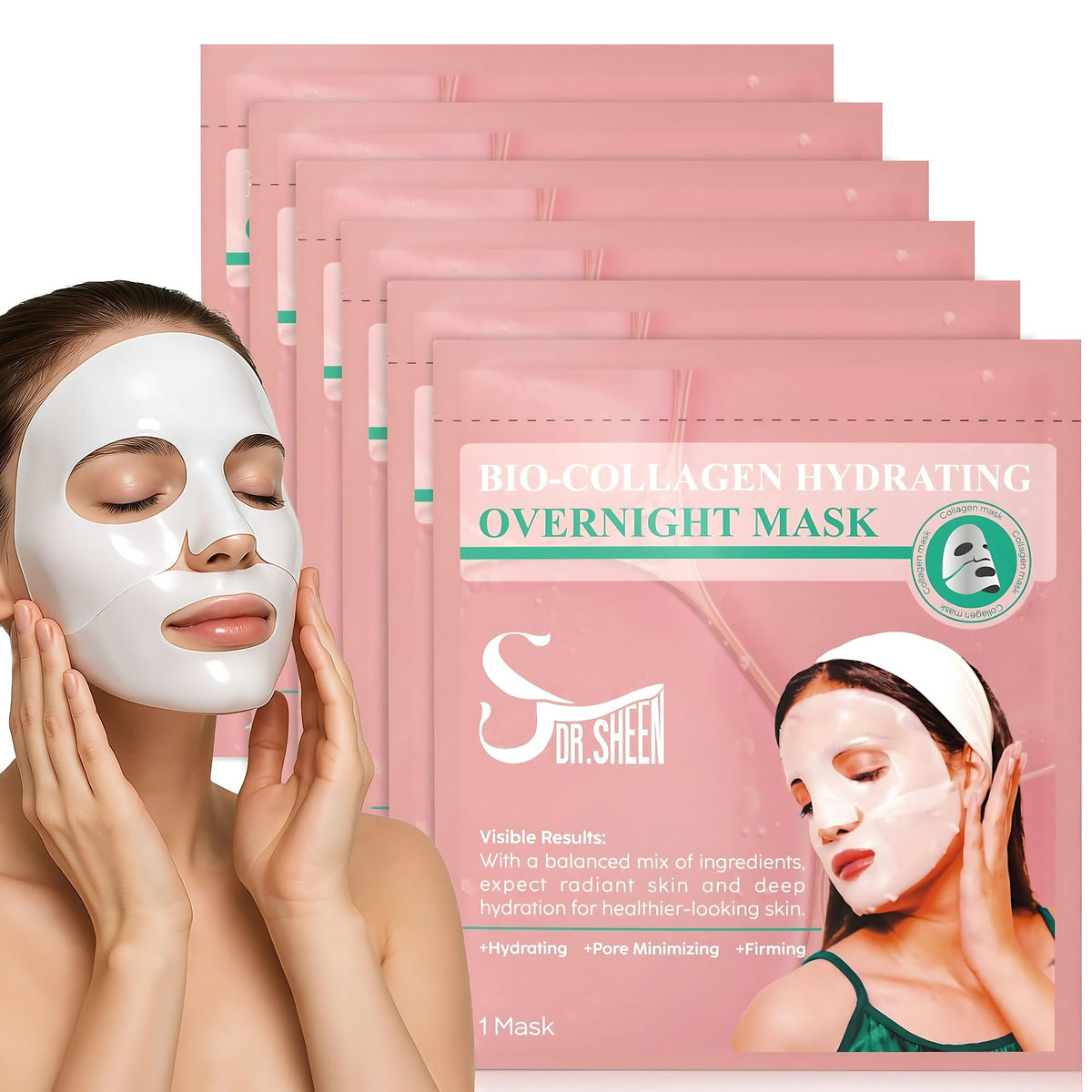 Dr. Sheen Bio Collagen Masque-Nuit Hydrogel emballage 6 paquets hydratation intense.