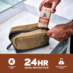Dr. Squatch charcoal-arrowroot ingredient spotlight with visible powder texture for odor control.