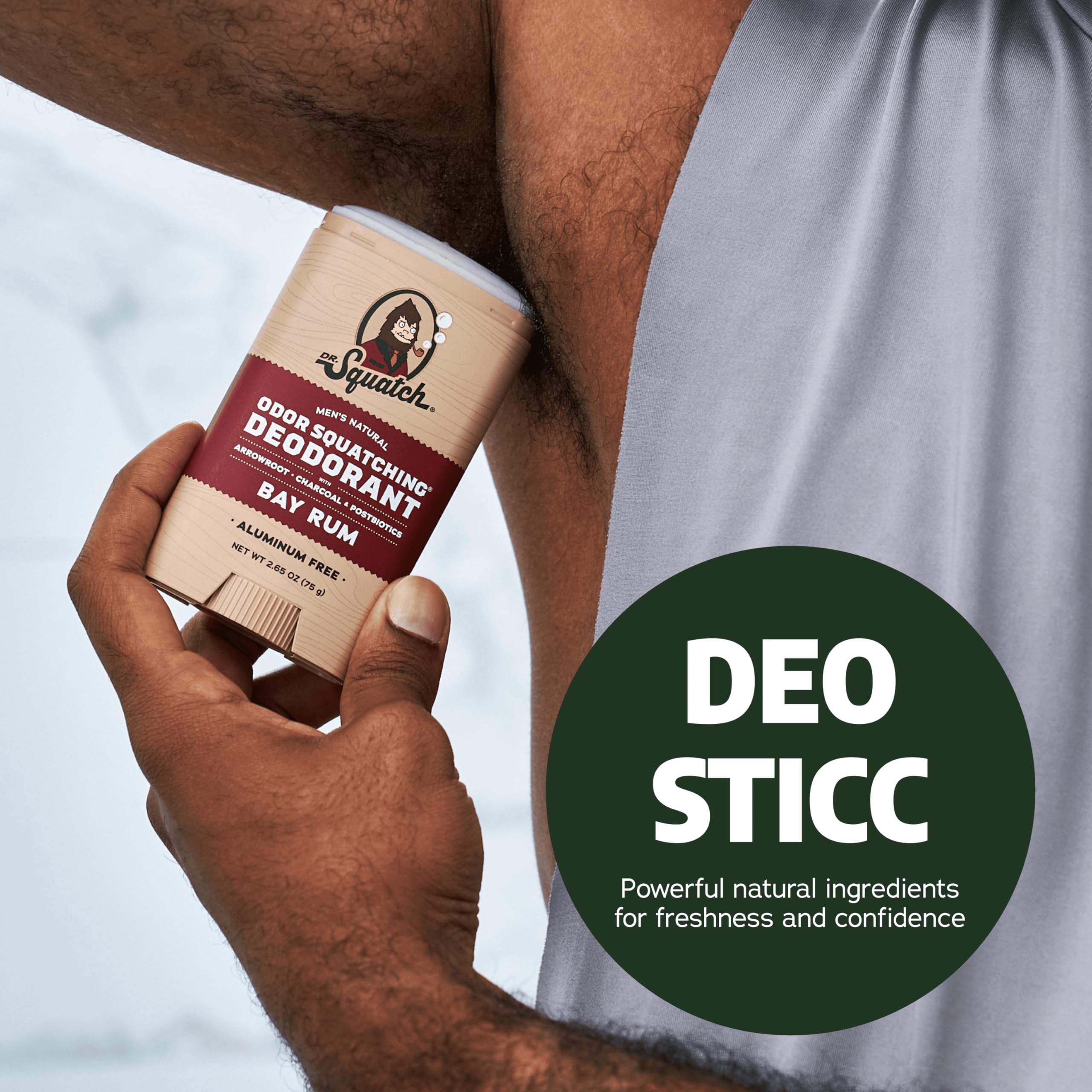 Dr. Squatch Déodorant, application sous les bras et sensation fraîche durable.