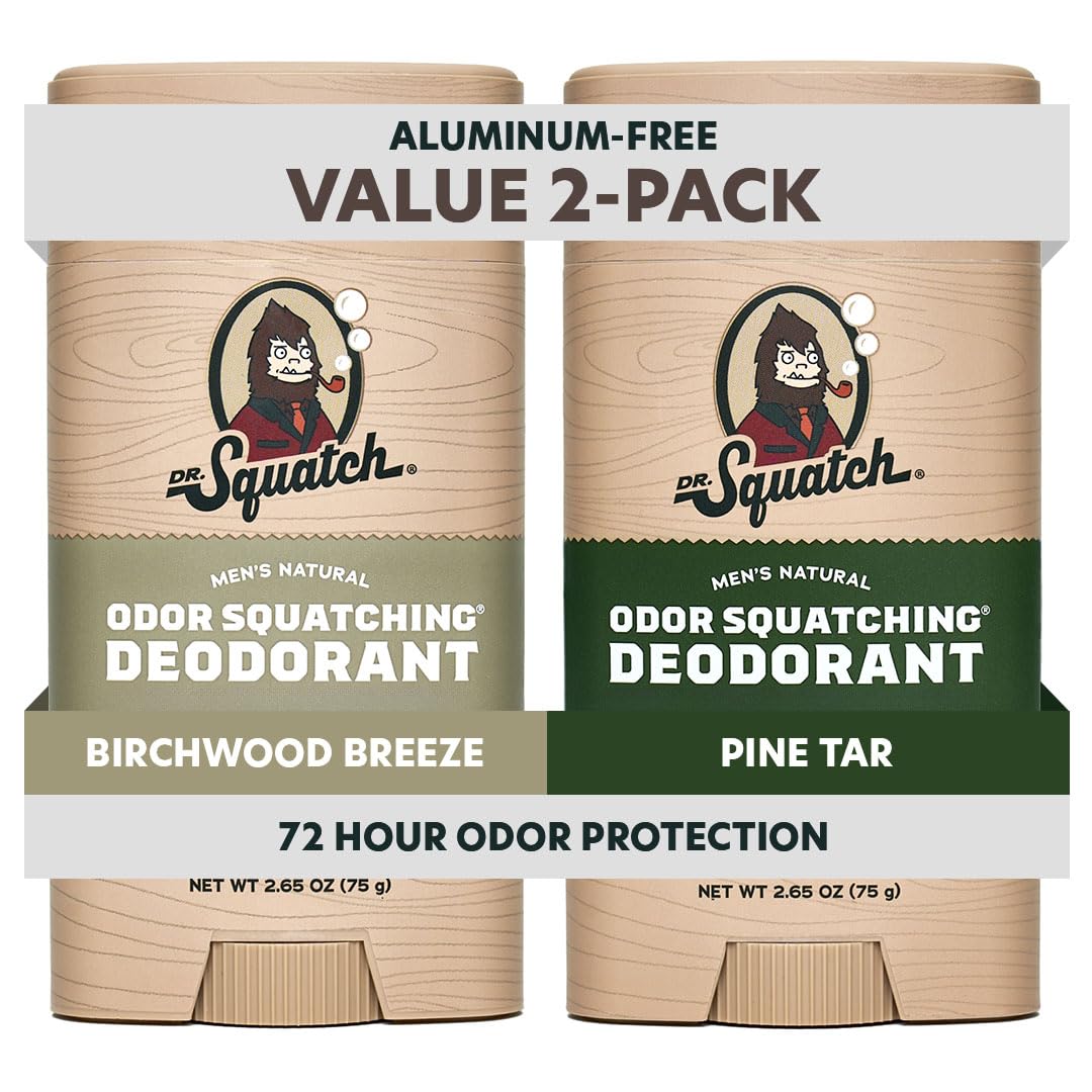 Dr. Squatch déodorant homme, emballage stick naturel, accès rapide à l’application.