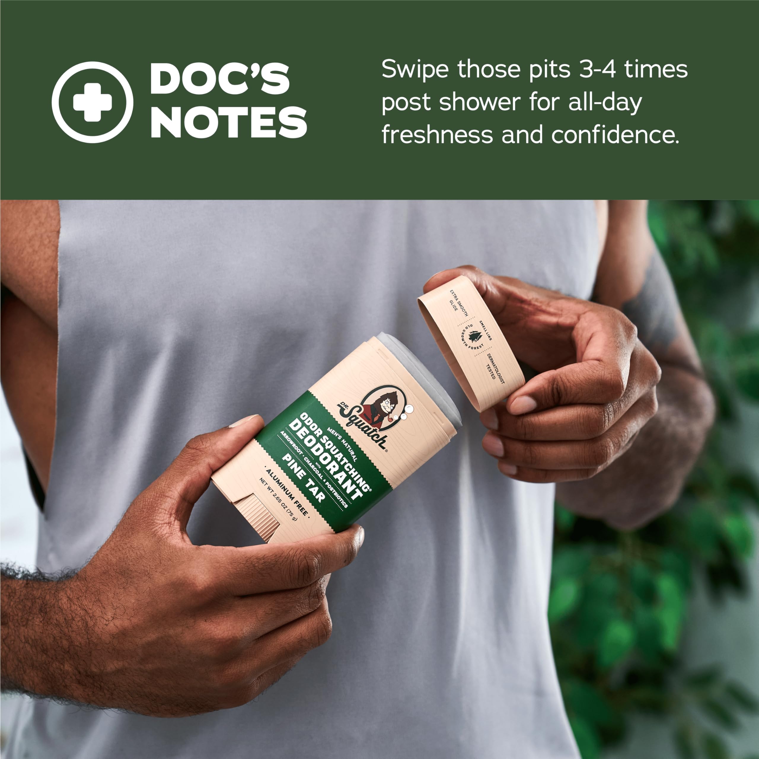 Formulation sans aluminium du déodorant Dr. Squatch pour homme.