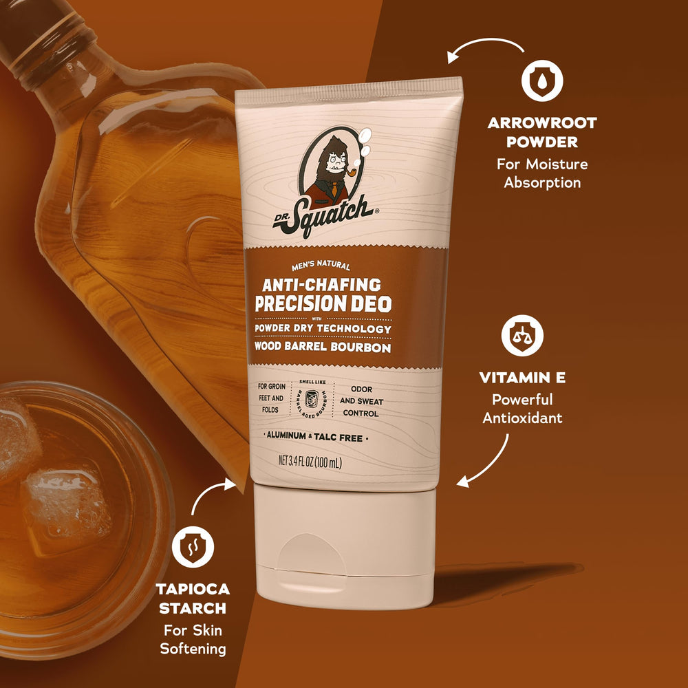 Dr. Squatch déodorant, texture poudrée, absorption rapide.
