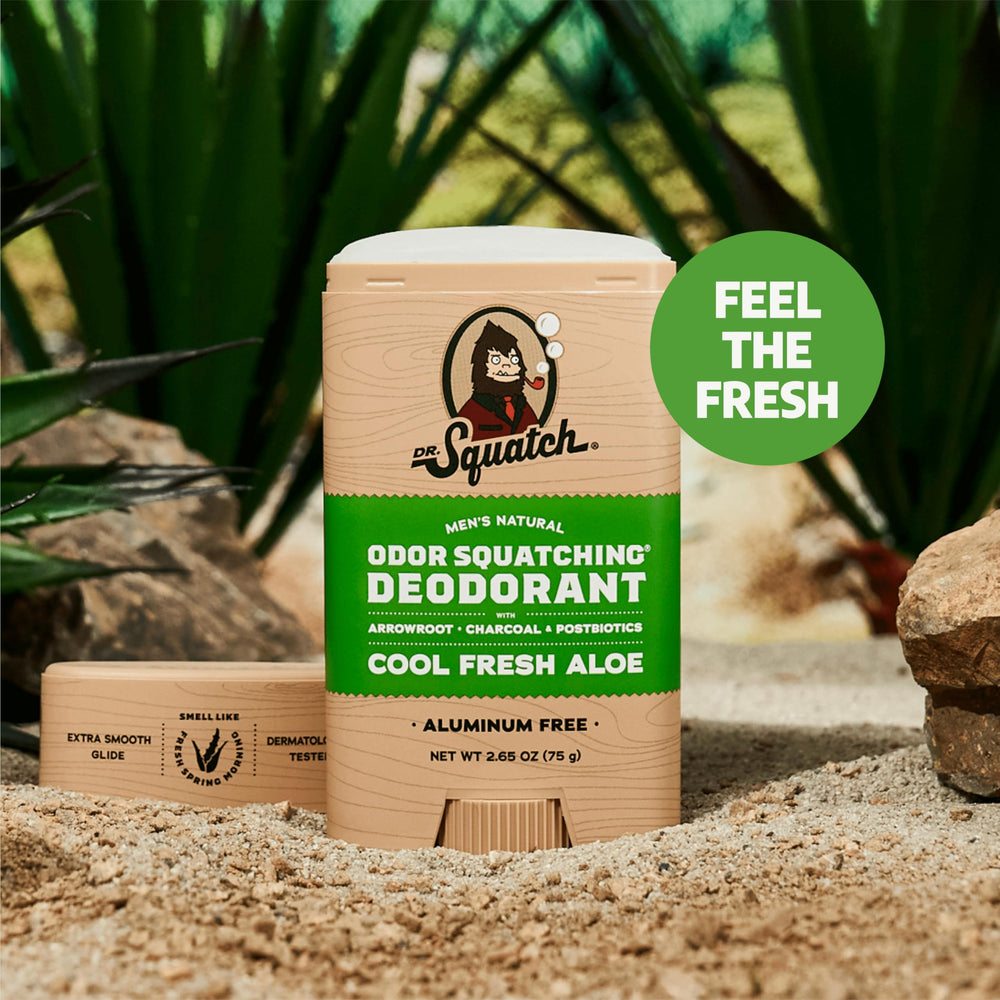Emballage élégant Dr. Squatch déodorant pour hommes, pratique et esthétique