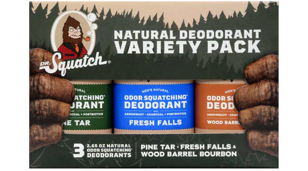 Dr. Squatch déodorant pour hommes, pack 3x75 g, glisse douce et agréable.