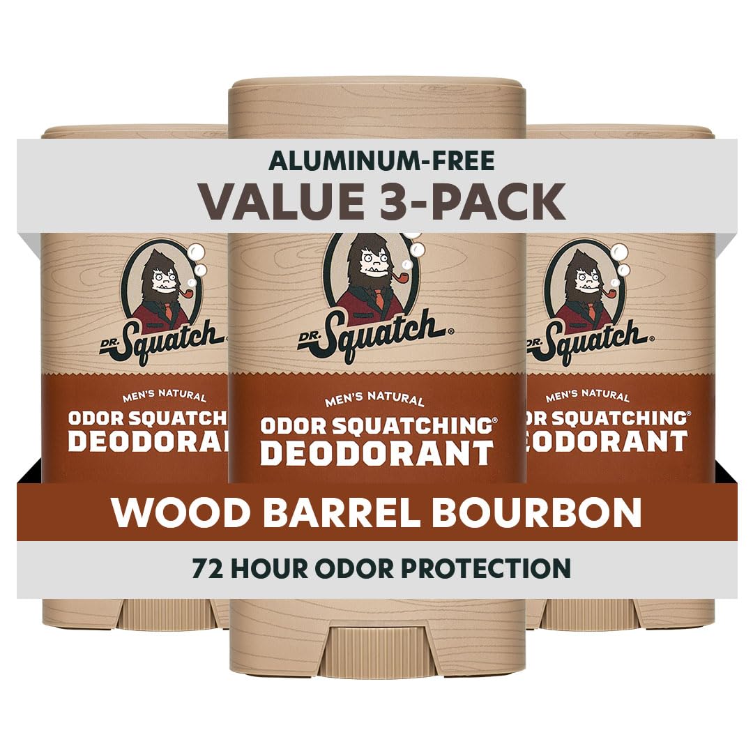Dr. Squatch déodorant naturel pour homme en bois-baril bourbon, fraîcheur durable.
