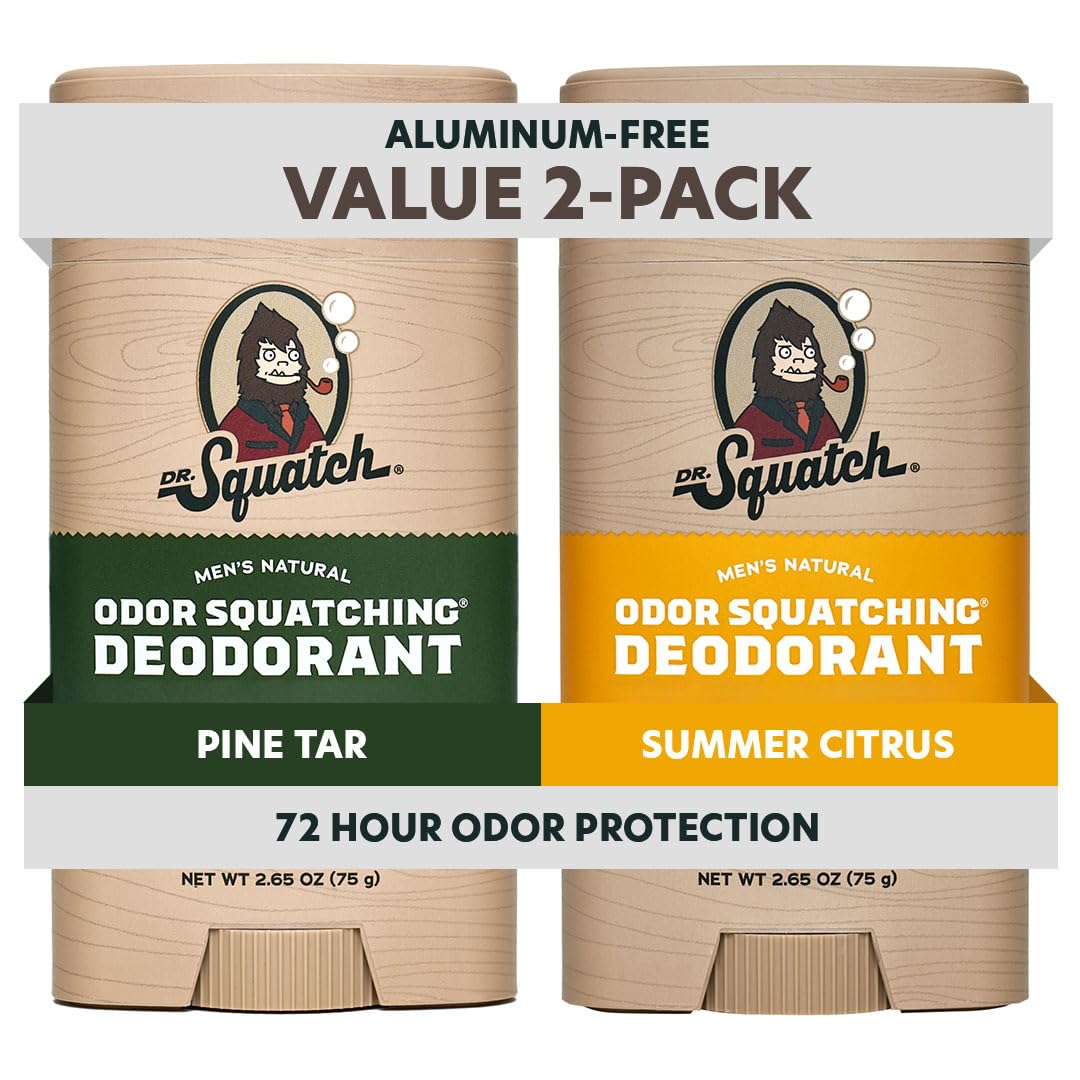 Dr. Squatch Déodorant Stick résine de pin et agrumes, protection durable sans aluminium.
