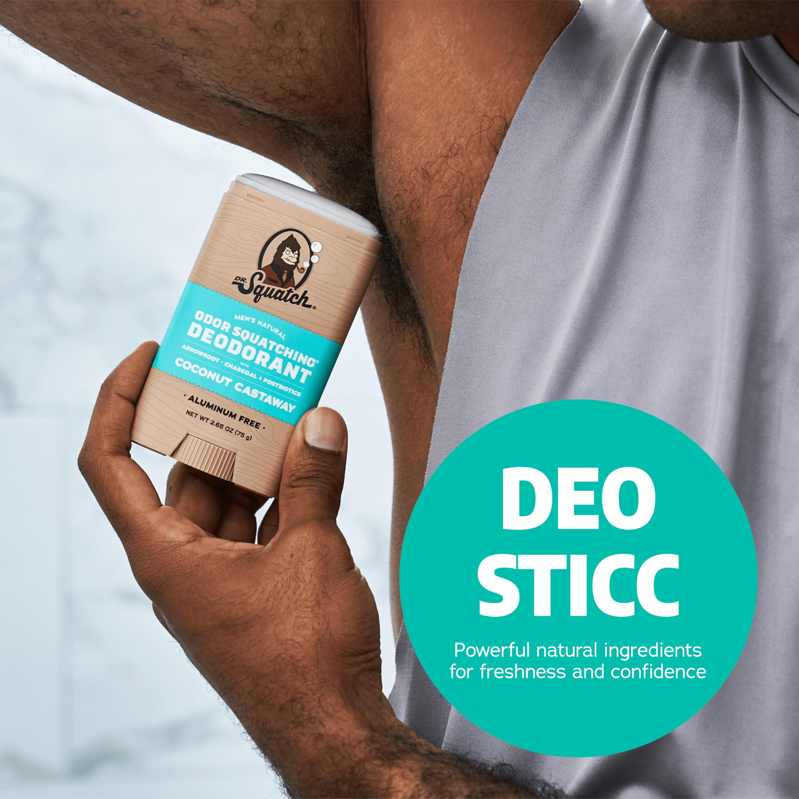 Emballage épuré et naturel du déodorant Dr. Squatch.