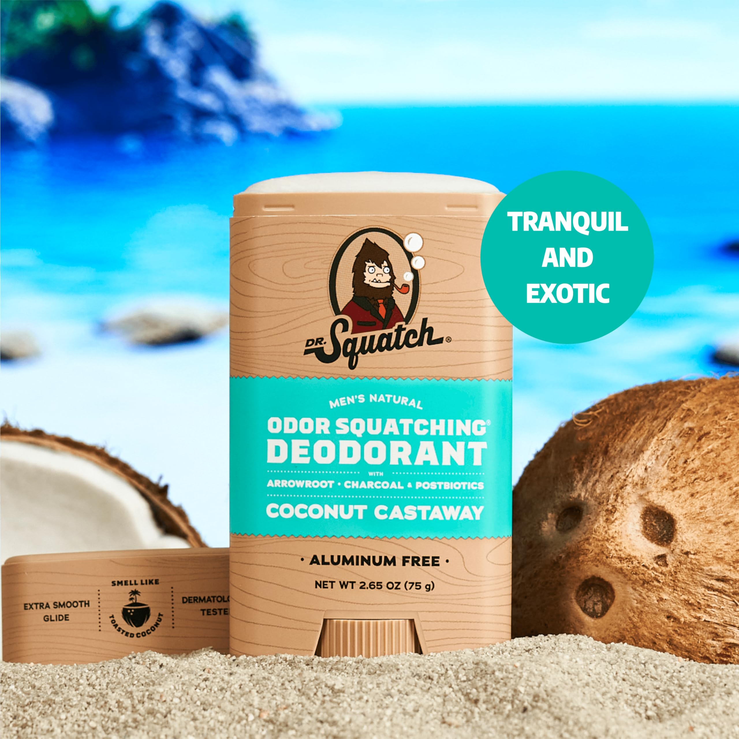 Dr. Squatch sans aluminium, ingrédients naturels, parfum Coco Castaway.