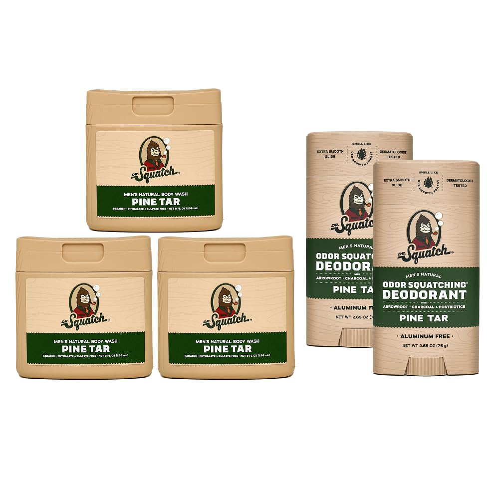 Dr. Squatch gel douche résine de pin 8oz en trio, hydratation et fraîcheur.