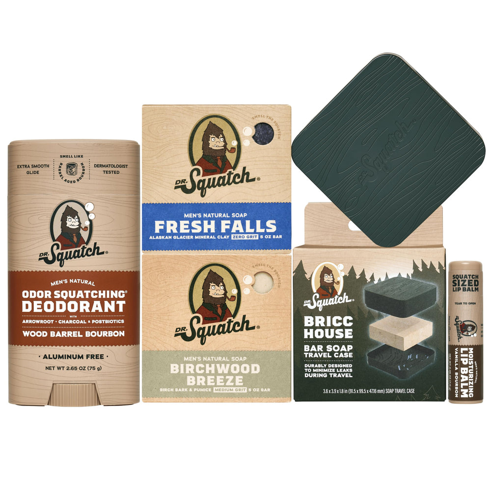 Dr. Squatch étui voyage Bricc House montrant le rangement et la protection anti-fuite