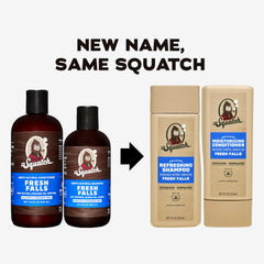 Dr. Squatch Fresh Falls après-shampoing en bouteille démêle et adoucit.