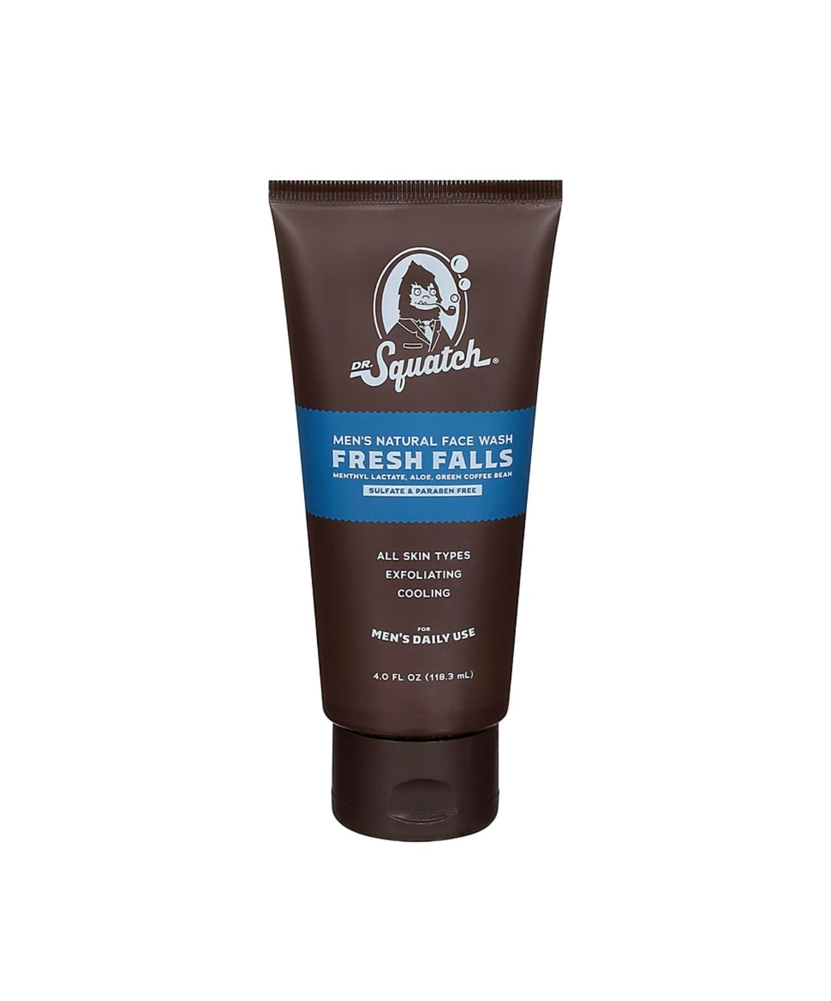 Flacon Dr. Squatch Fresh Falls – nettoyant visage purifiant et rafraîchissant.