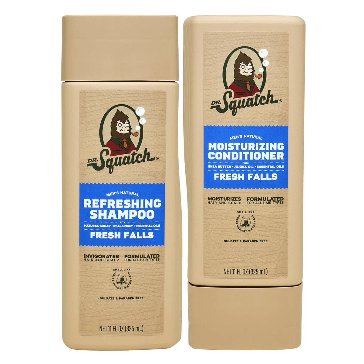 Dr. Squatch Fresh Falls shampoing en bouteille nettoie en douceur les cheveux.