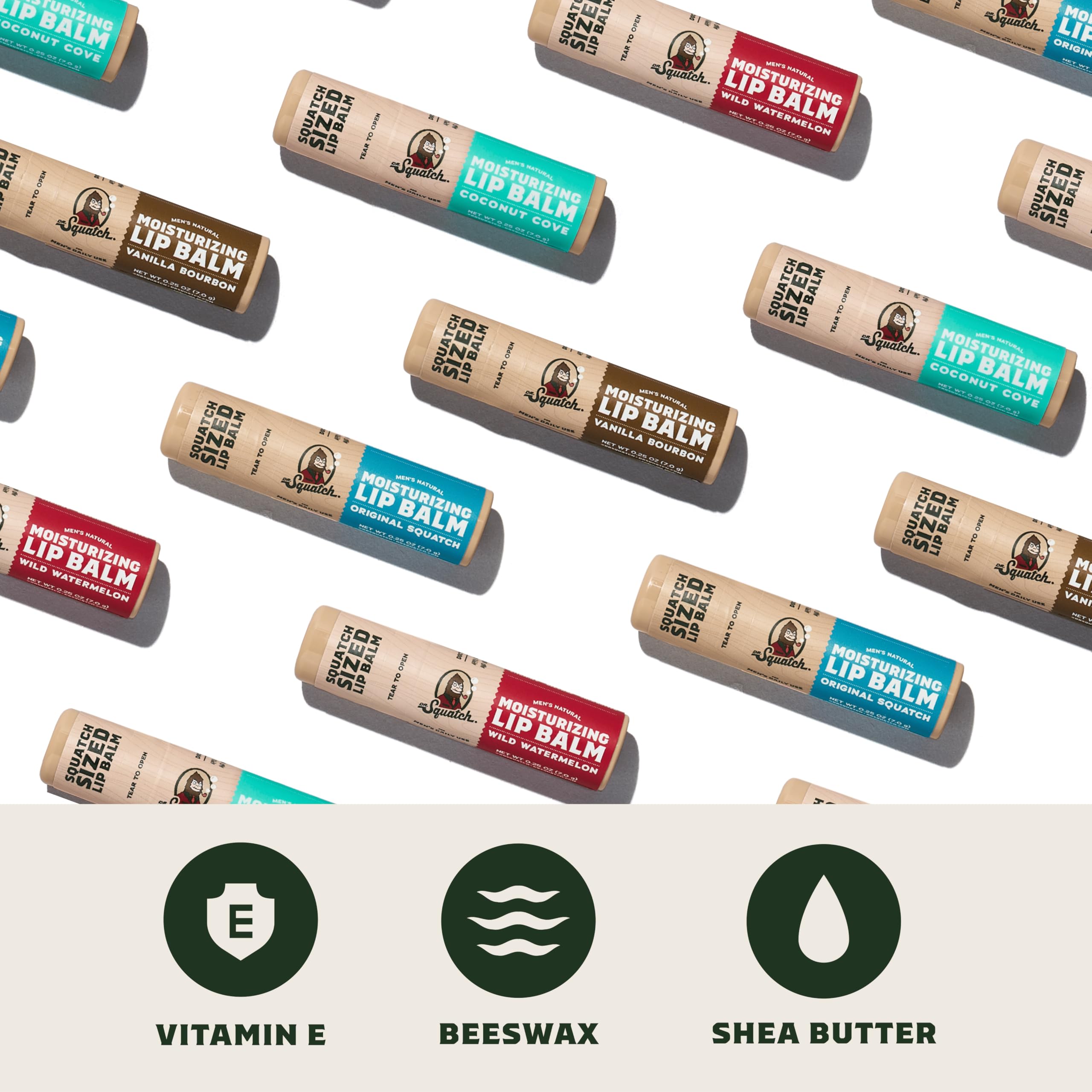 Baume Dr. Squatch hydratant vitamine E et beurre de karité pour lèvres nourries