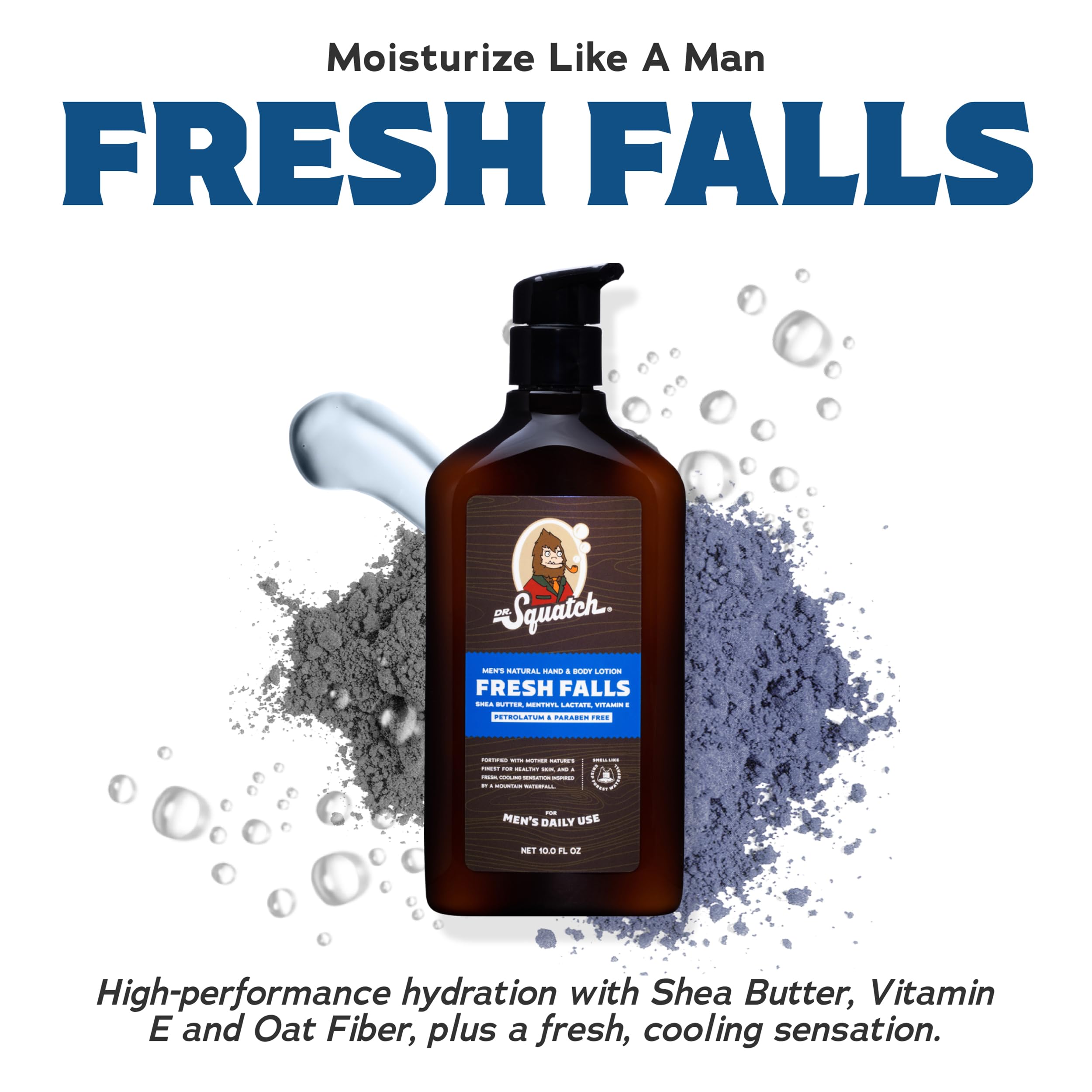 Lotion Dr. Squatch au karité et coco, peau nourrie et hydratée.