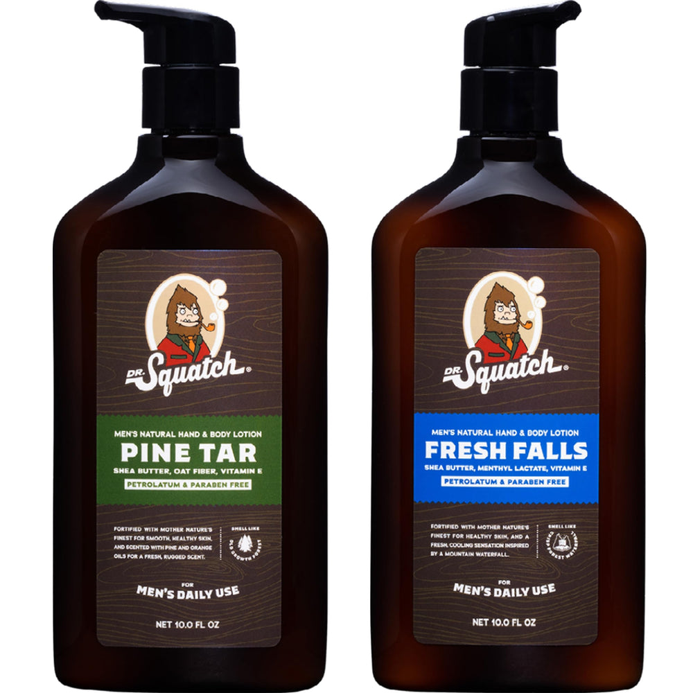 Lotion Dr. Squatch pour mains et corps, absorption rapide et hydratation.