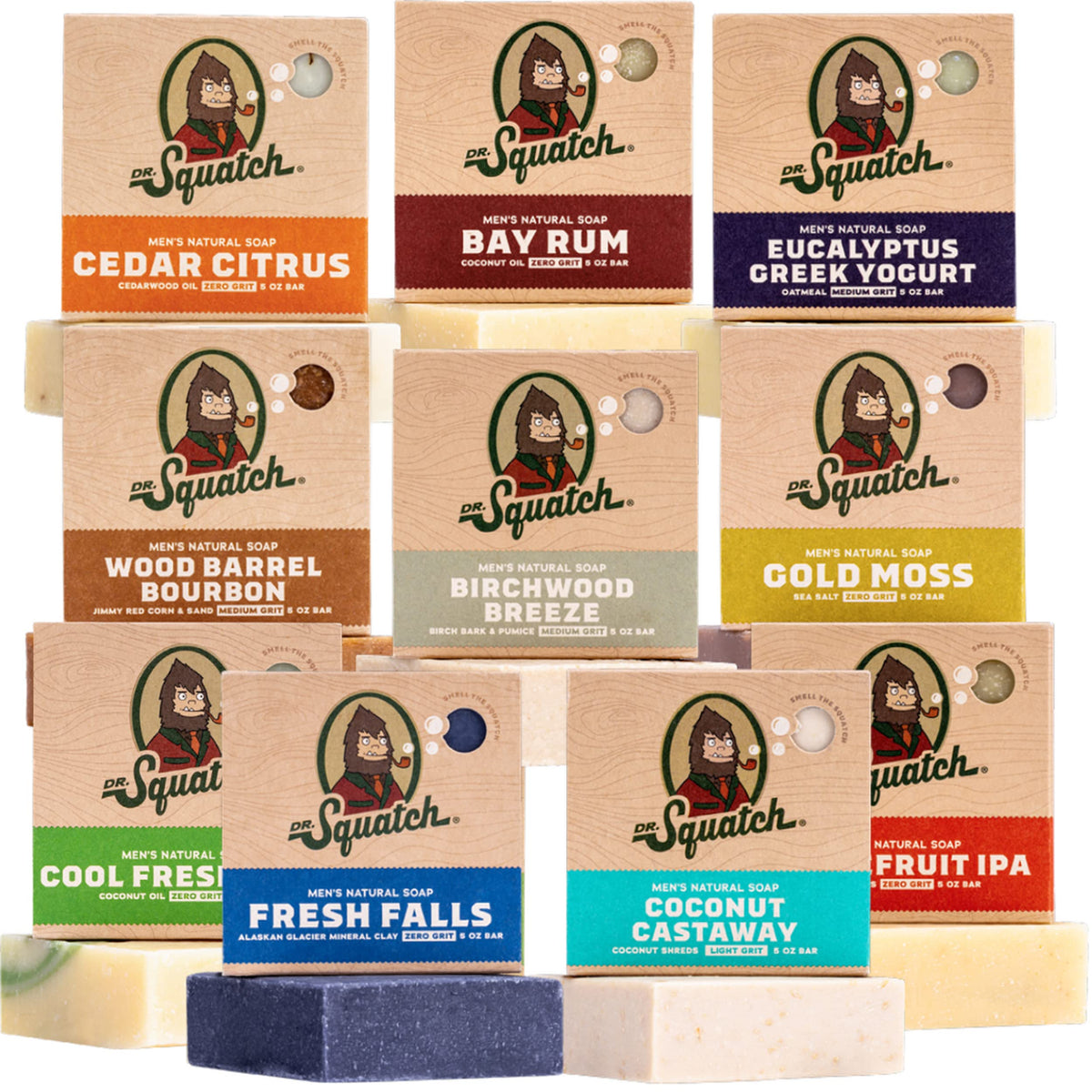 Savon en barre Dr. Squatch pour hommes, parfum boisé et bourbon, parfait pour la douche quotidienne.