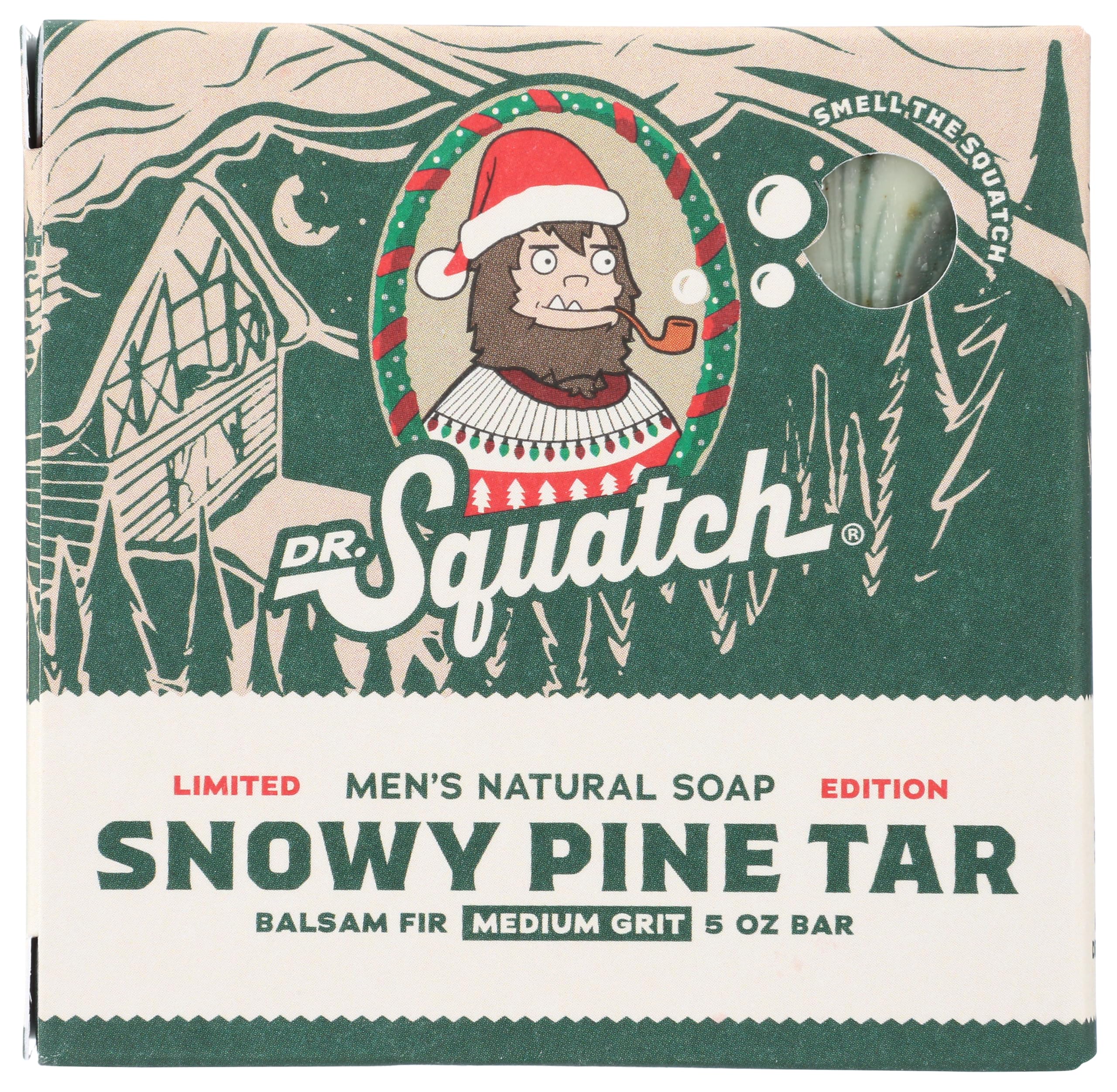 Dr. Squatch savon solide goudron pin enneigé, parfum boisé pour la douche.