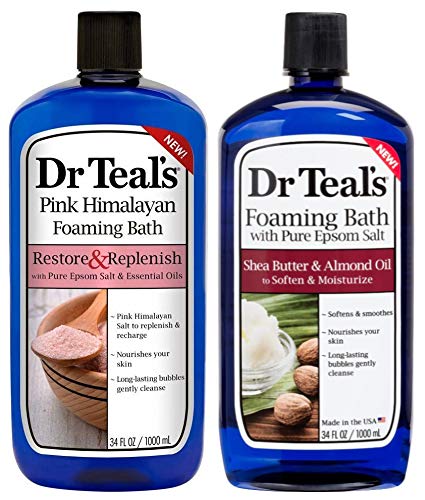Dr Teal's bain moussant coffret variete rose himalayen, relaxation et soin cutané possibles.
