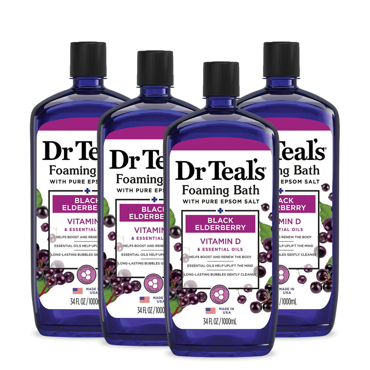 Dr Teal's: bouteille de bain-mousse au sureau noir avec sel d'Epsom pur, détente.