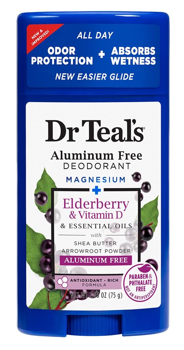 Dr Teal's déodorant au sureau et vitamine D2, emballage pratique et sans aluminium.