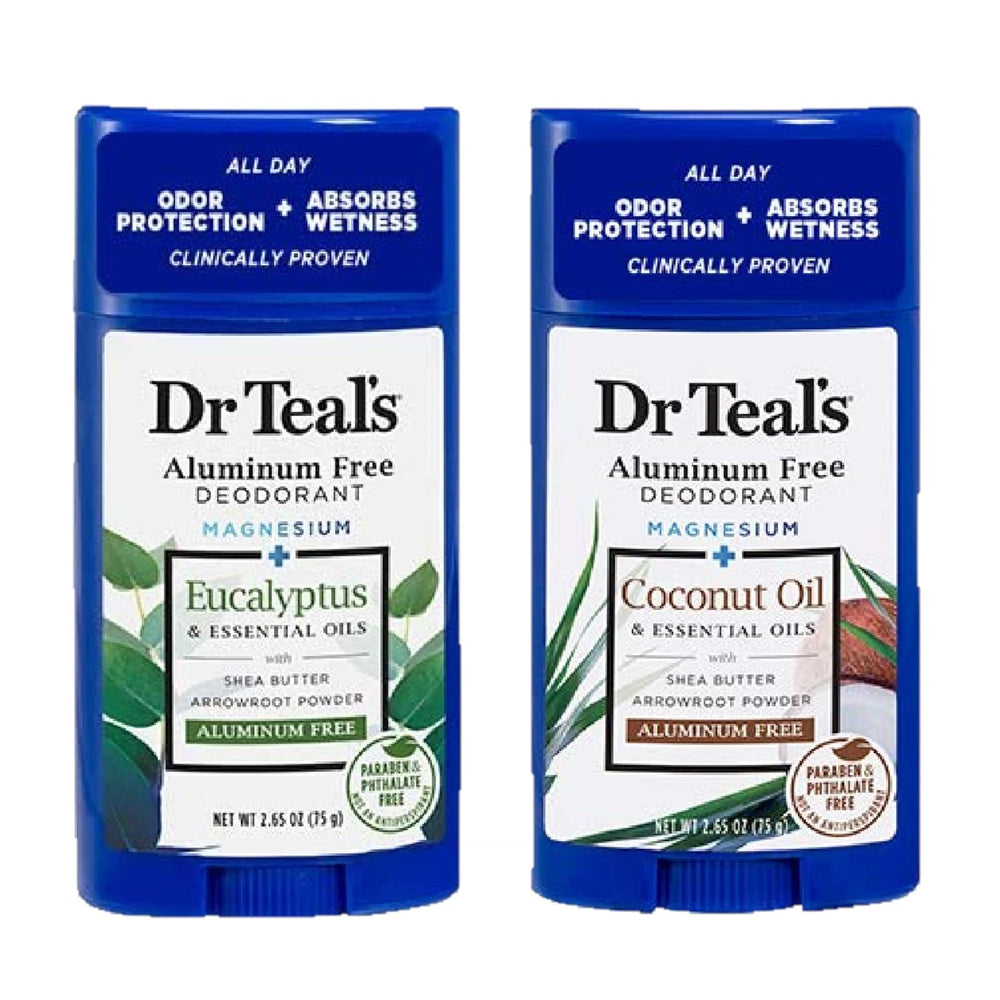 Dr Teal's Déodorant Eucalyptus, bouteille visible, absorption durable et fraîcheur longue durée.
