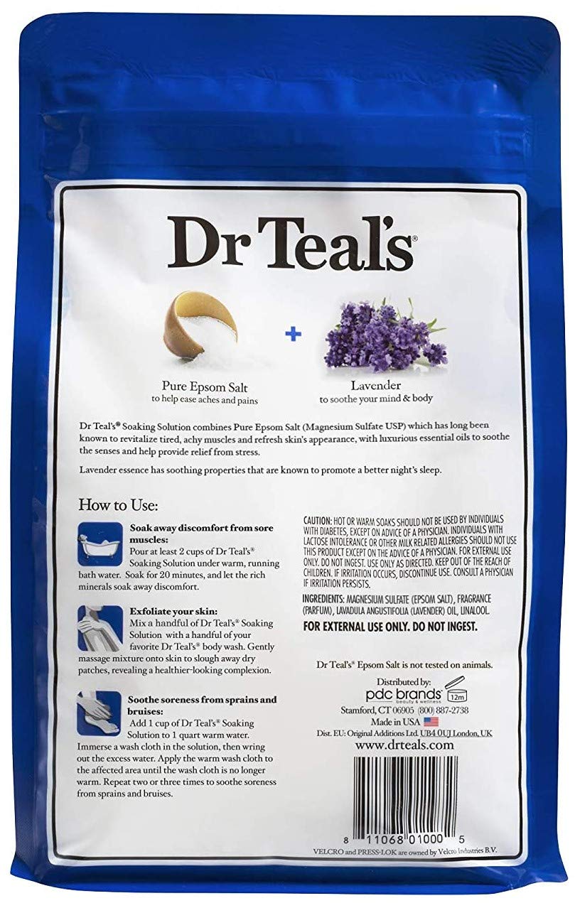 Dr Teal's Sel d'Epsom sachet refermable Velcro pour préserver fraîcheur