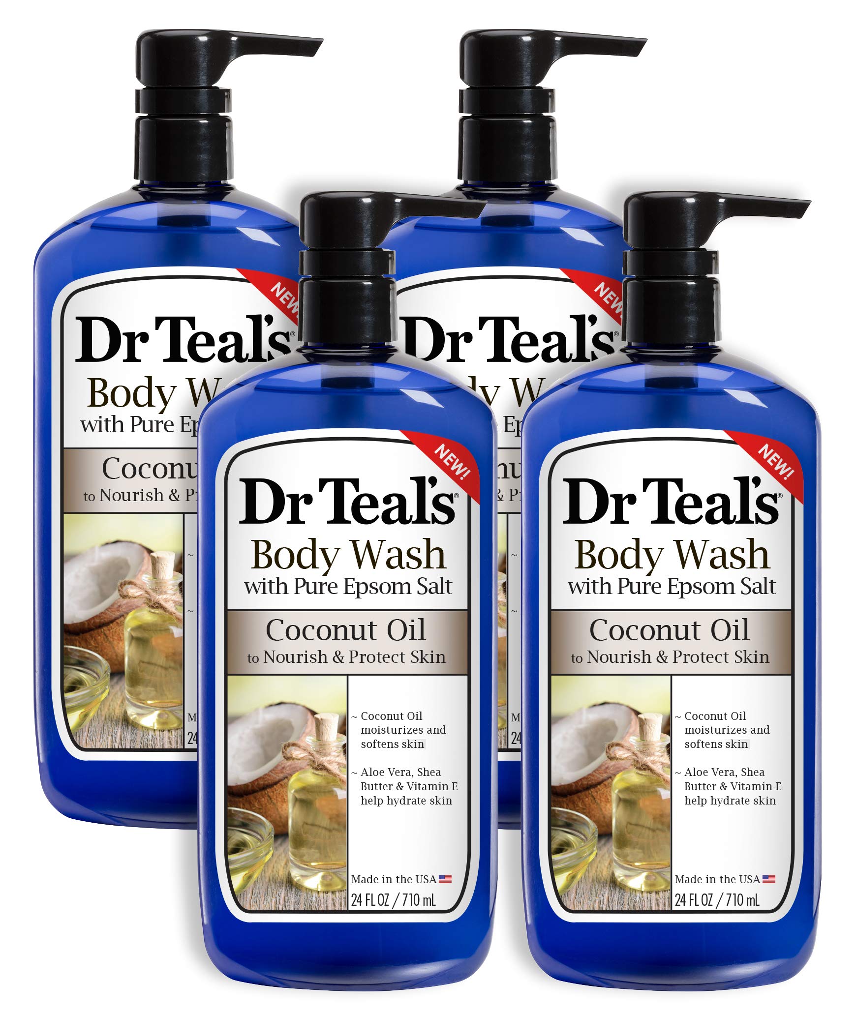 Dr Teal's gel douche coco, ensemble de 4 bouteilles, hydratant et nourrissant