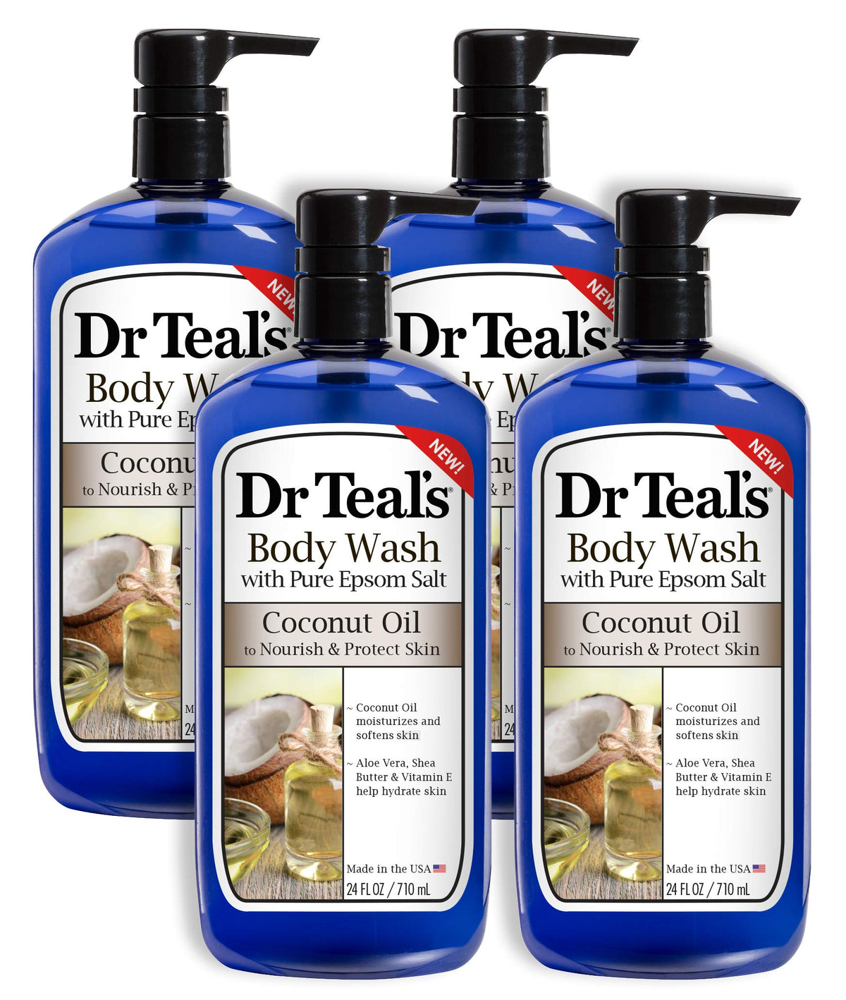 Dr Teal's gel douche coco, ensemble de 4 bouteilles, hydratant et nourrissant
