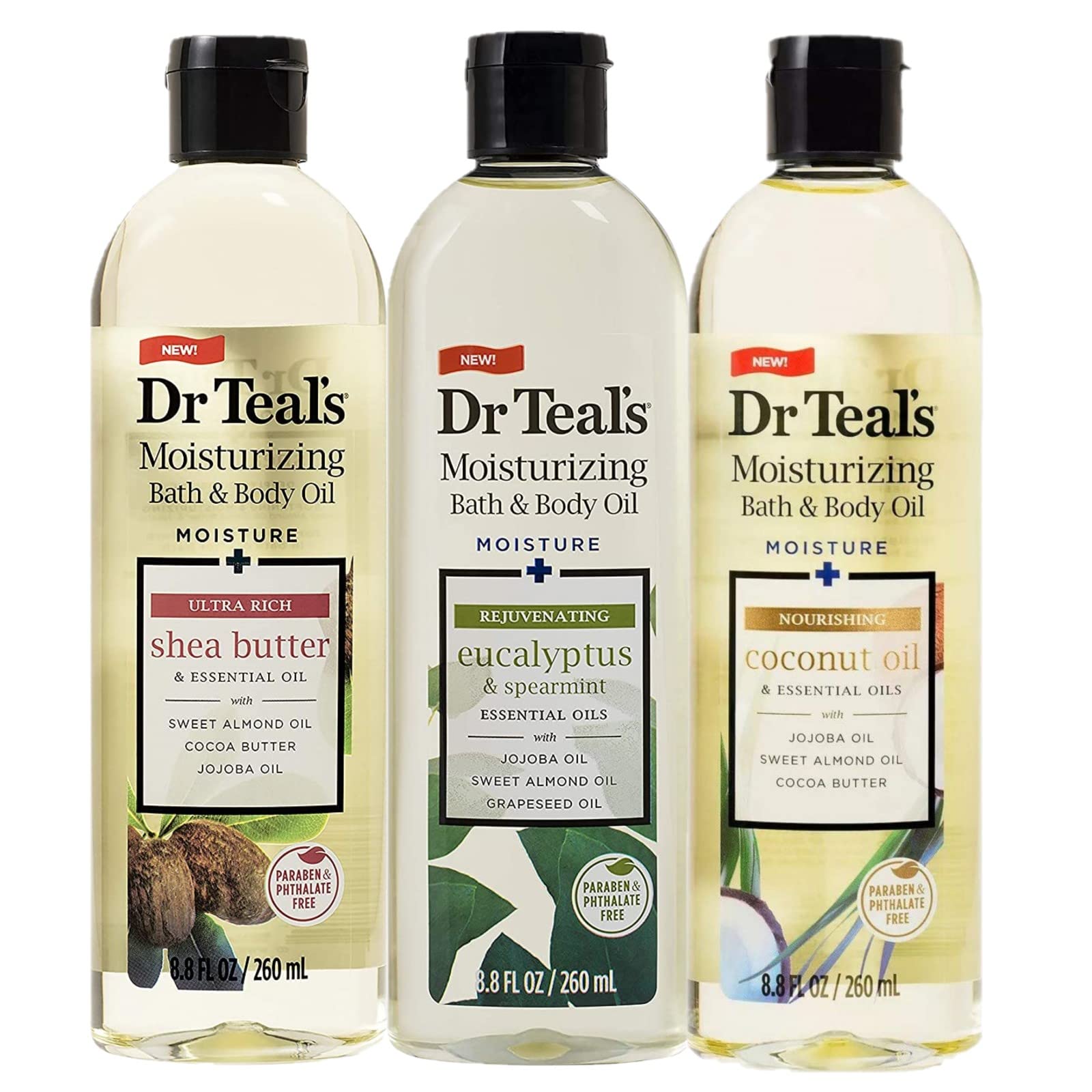 Dr Teals huile eucalyptus, bouteille 8,8 oz, hydratation légère et revitalisante.
