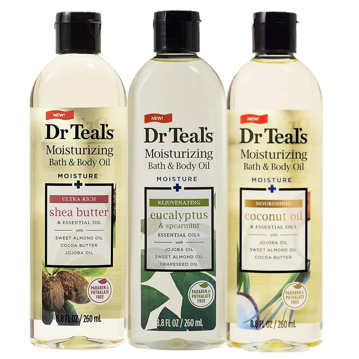 Dr Teals huile eucalyptus, bouteille 8,8 oz, hydratation légère et revitalisante.
