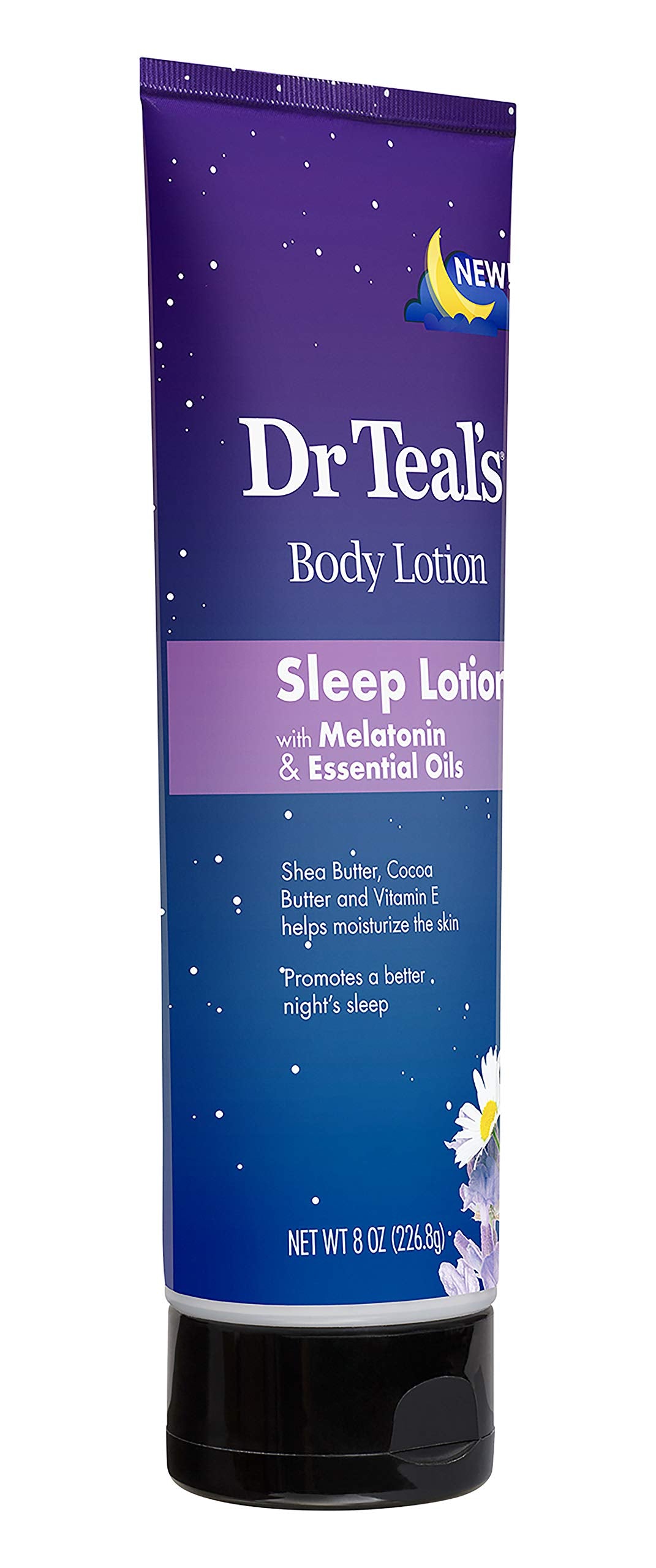 Dr Teal's Lotion Corps Nuit – texture légère et beurre de karité associée au cacao pour peau nourrie.