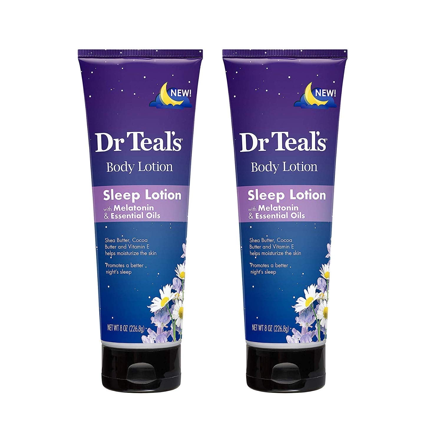 Dr Teal's Melatonine Lotion Nuit – bouteille 8oz prête pour hydratation nocturne réparatrice.