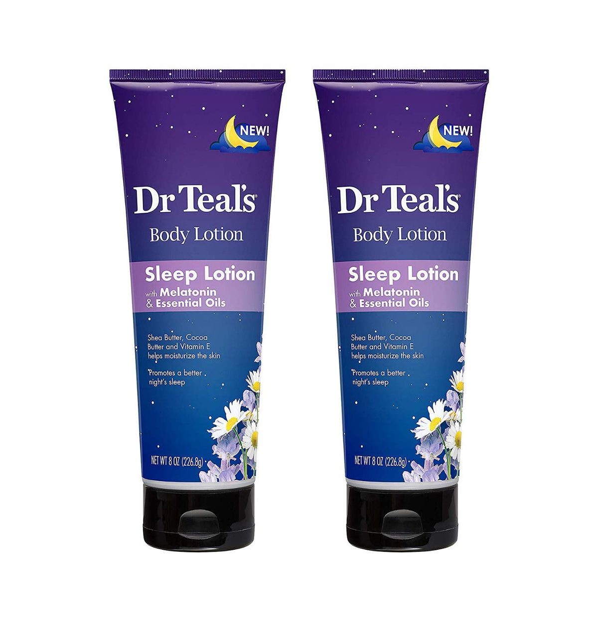 Dr Teal's Melatonine Lotion Nuit – bouteille 8oz prête pour hydratation nocturne réparatrice.