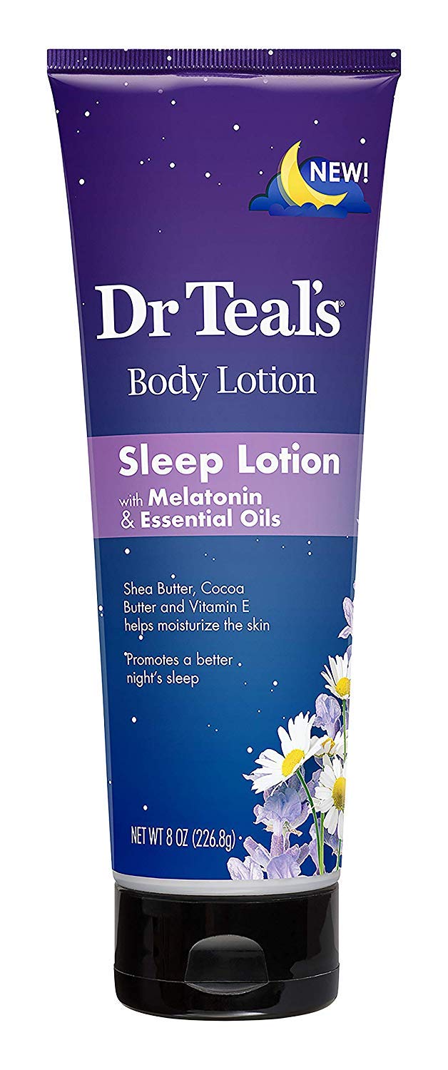 Dr Teal's Melatonine Lotion Nuit – flacon 8oz avec parfum lavande et camomille.