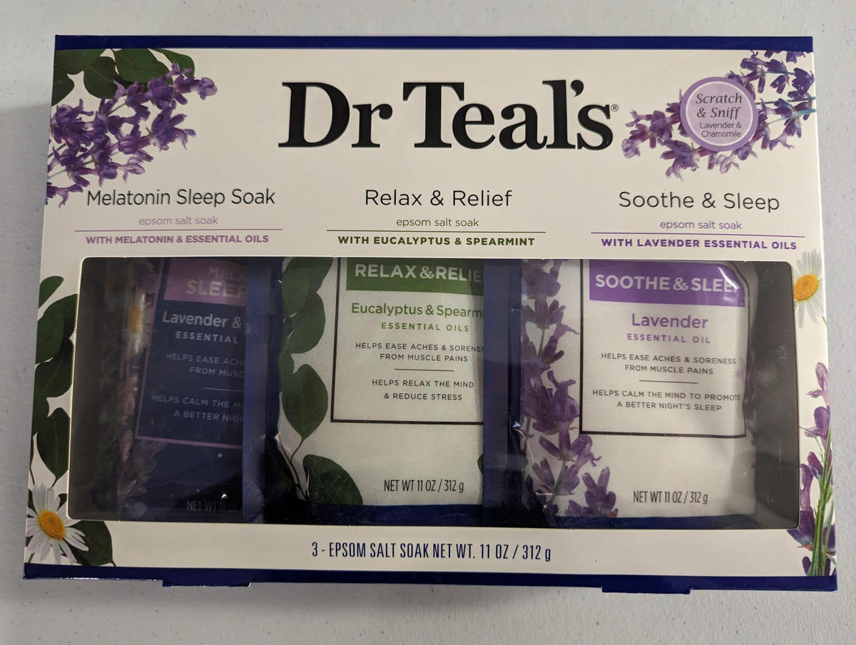 Dr Teal's Relax & Relief Eucalyptus : bain d'Epsom apaisant les muscles et favorisant la détente.