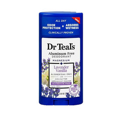 Texture légère Dr Teals Déodorant Vanille Lavande, absorption efficace et parfum durable.
