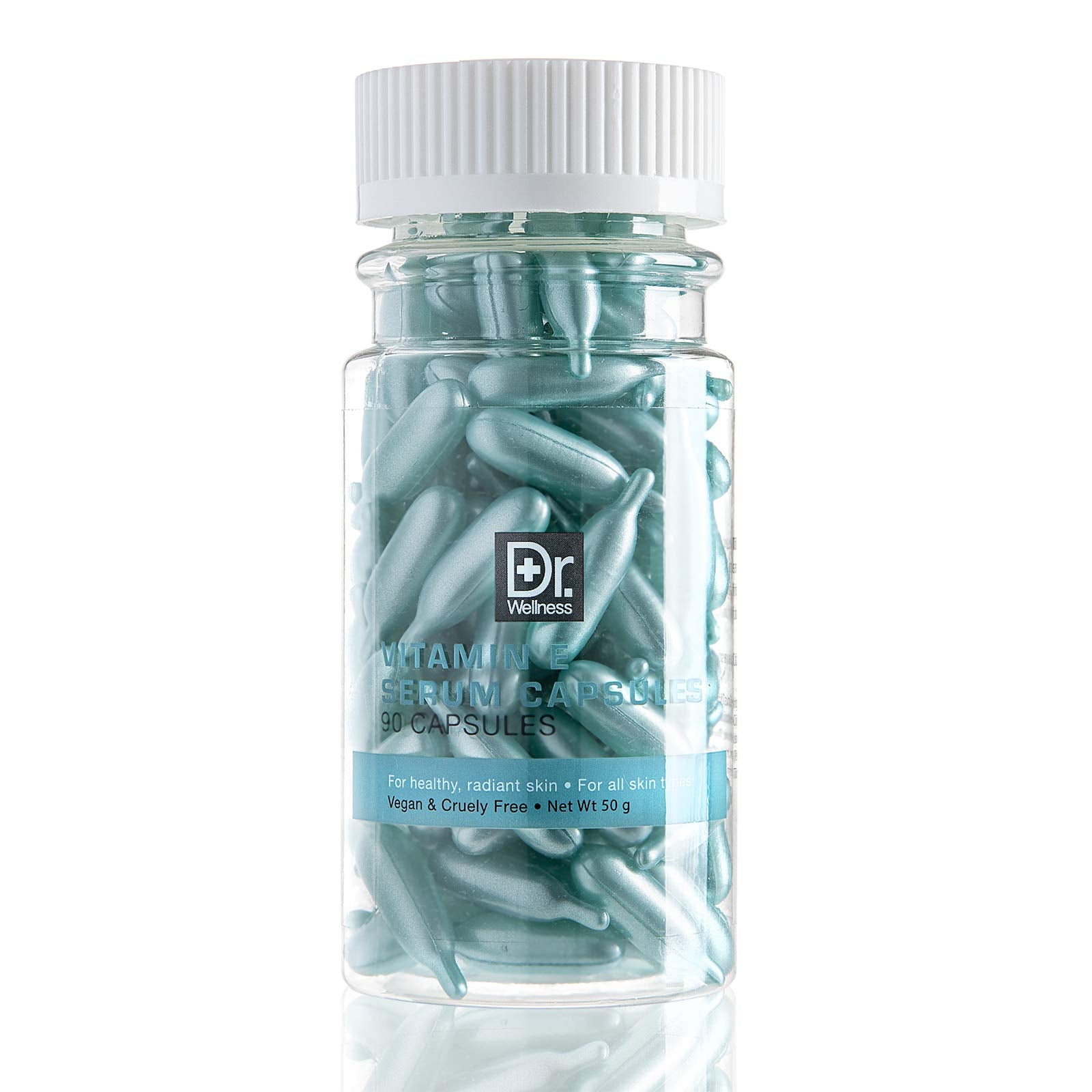 Dr. Wellness Bouteille de capsules sérum vitamine E, hydratation et éclat cutané.