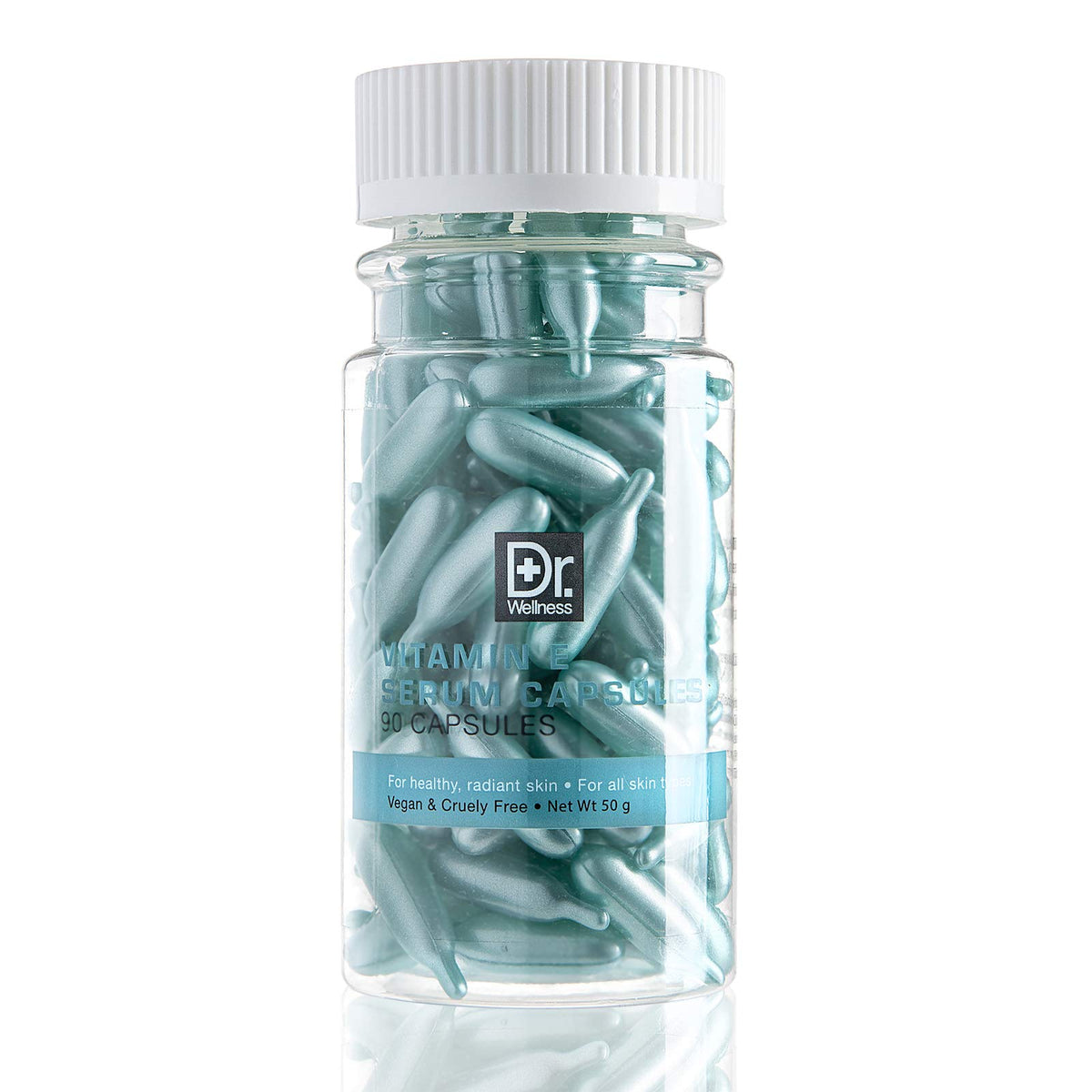 Dr. Wellness Bouteille de capsules sérum vitamine E, hydratation et éclat cutané.