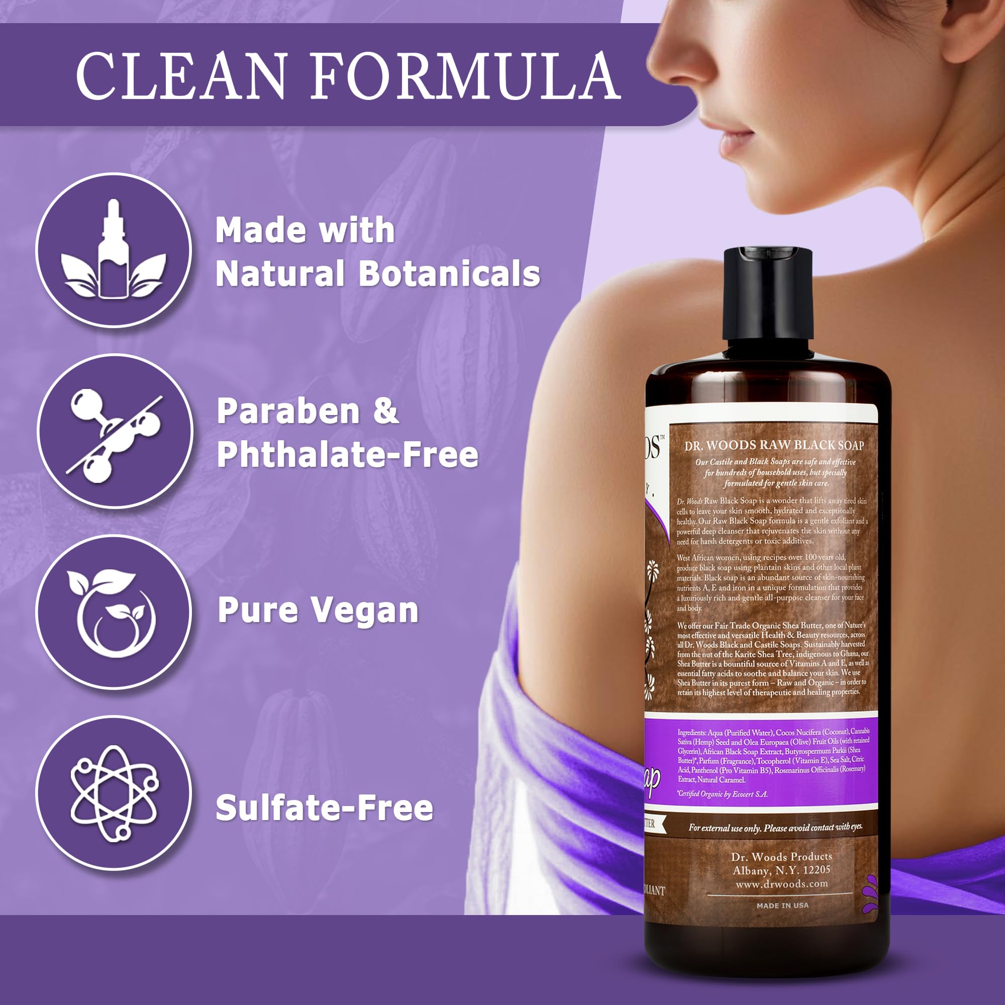 Dr. Woods exfoliant doux, laisse la peau plus lisse et lumineuse.