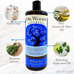 Mélange coco olive Dr. Woods, ingrédients nourrissants pour peau douce et hydratée.