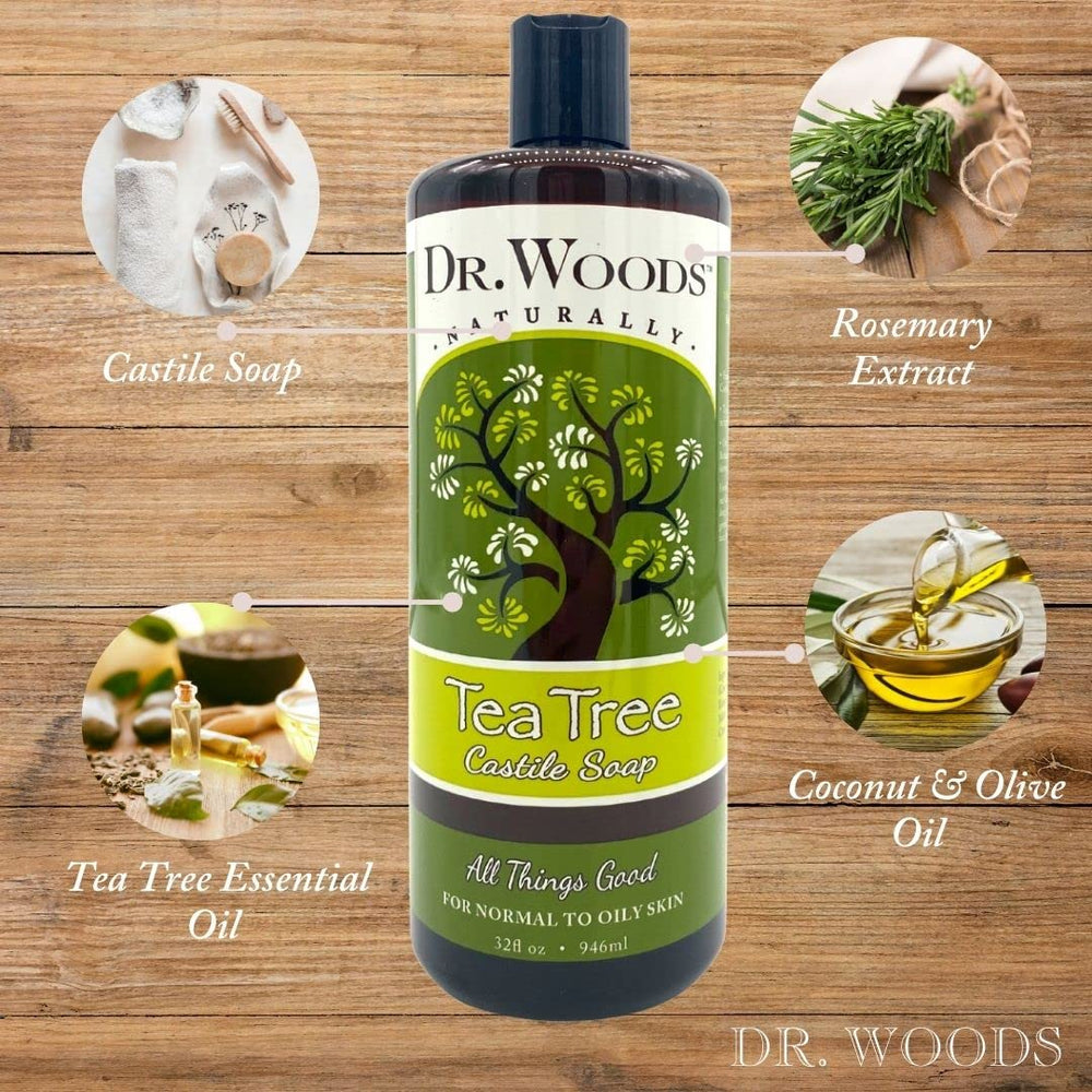 Dr. Woods Savon Castile à l'arbre à thé—infusion d’huile d’arbre à thé pour revitaliser la peau.