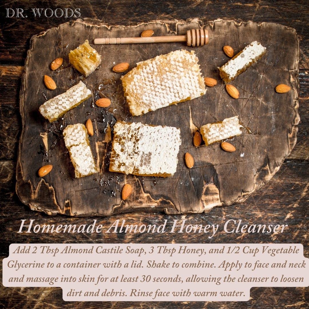 Ingrédients naturels: huile d’amande et vitamines dans Dr. Woods Castile.